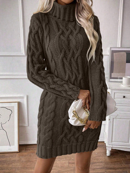 Women's Cable Knit Turtleneck Mini Dress