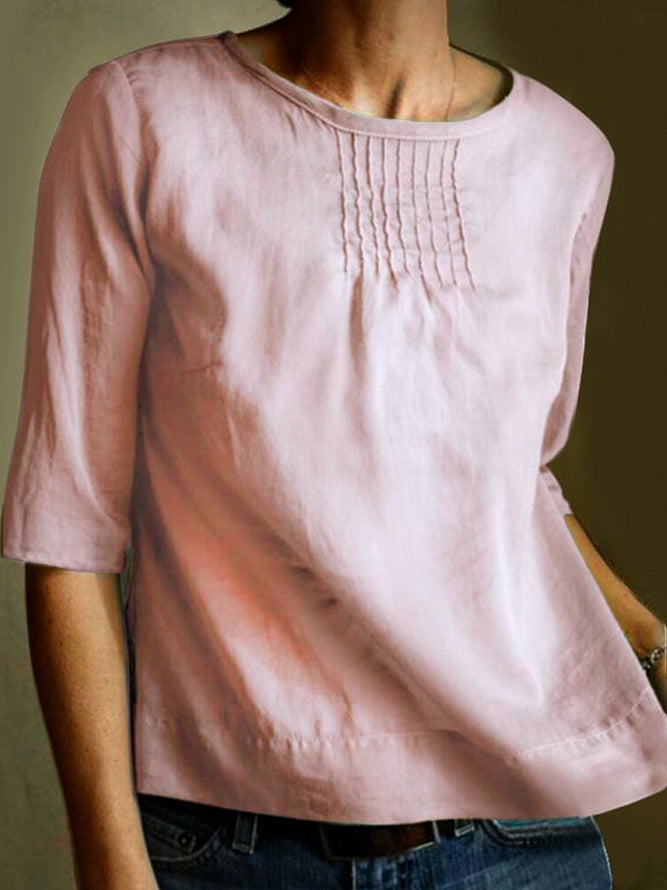 Relaxed Fit Women's Cotton Blouse with 3/4 Sleeves