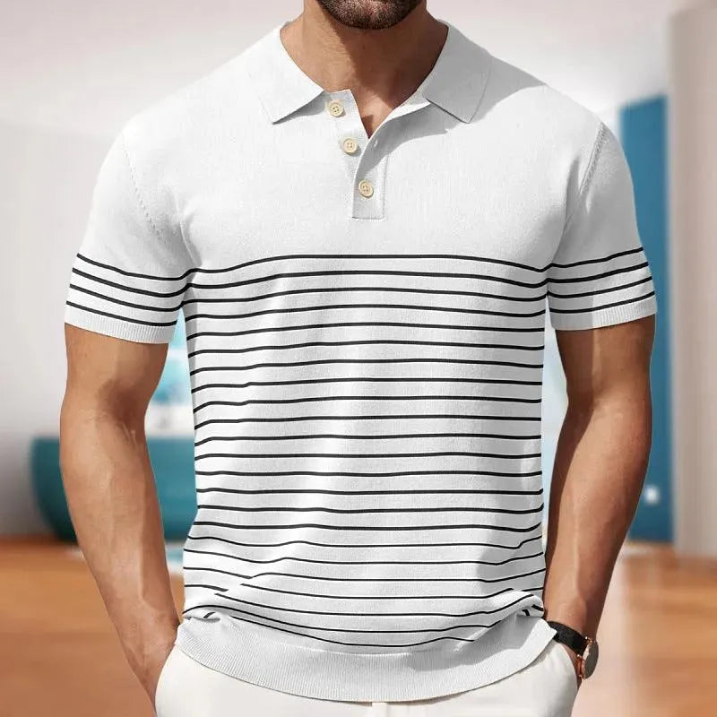 Comfortable Mens Short Sleeve Striped Polo Shirt