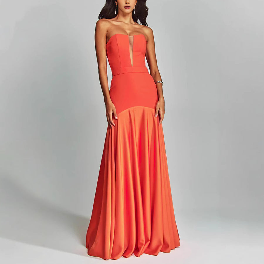 Elegant Strapless Satin Evening Gown