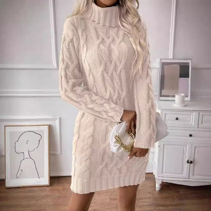 Women's Cable Knit Turtleneck Mini Dress