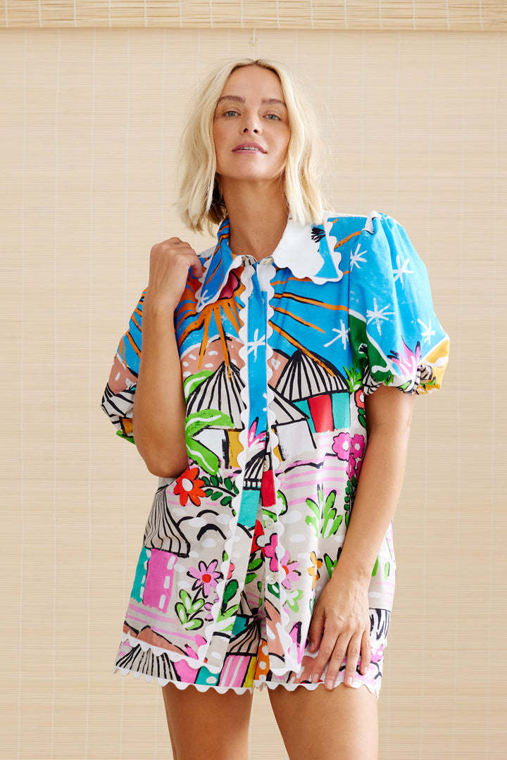 Loose Fit Women's Cotton Blouse with Lace Trim - EasyApparels