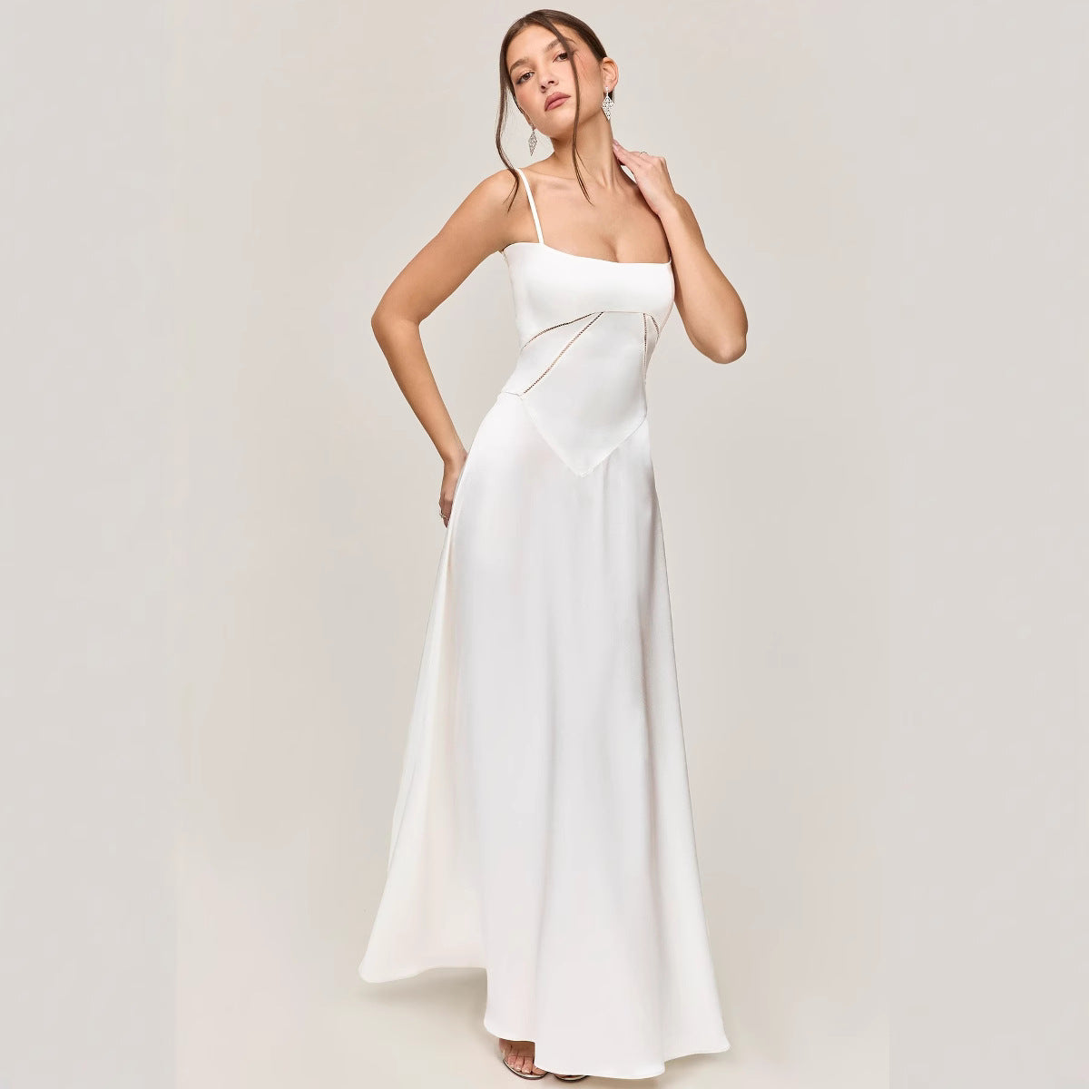 Elegant Ladies A-Line Lace Dress with Thin Straps - EasyApparels