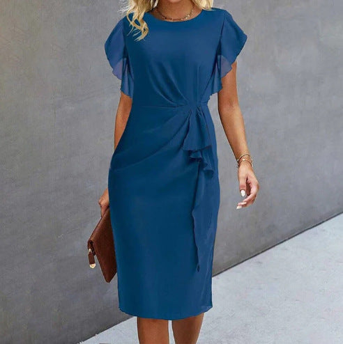 Women's Chic Waffle Dress with Flowy Sleeves - EasyApparels