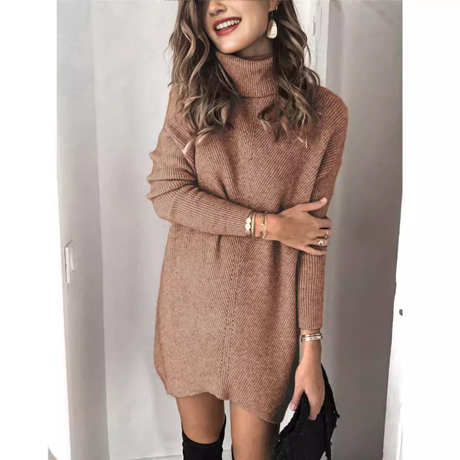 Cozy Women's Knit Turtleneck Dress Long Sleeve