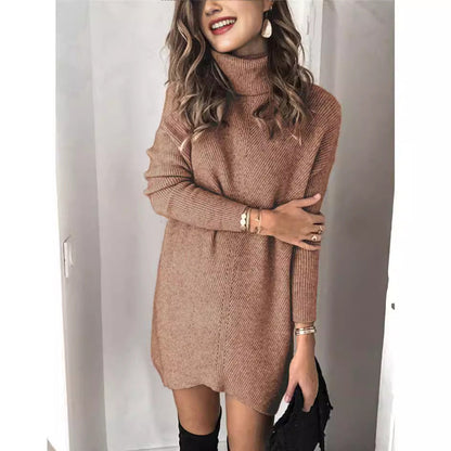 Cozy Women's Knit Turtleneck Dress Long Sleeve