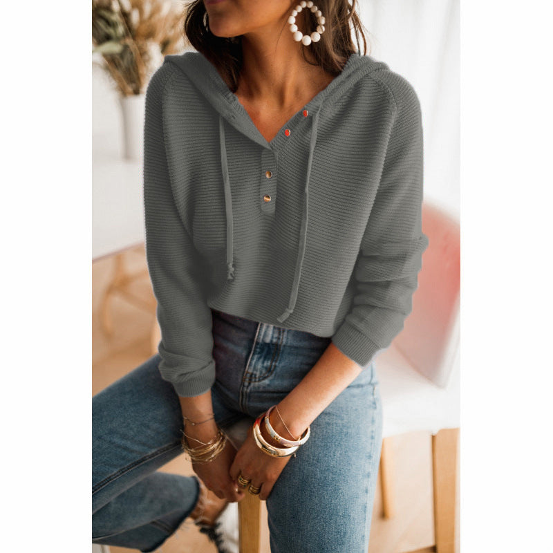 Cozy Women's Oversized Knit Hoodie with Buttons