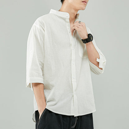 Casual Linen Men's Shirt with Mandarin Collar