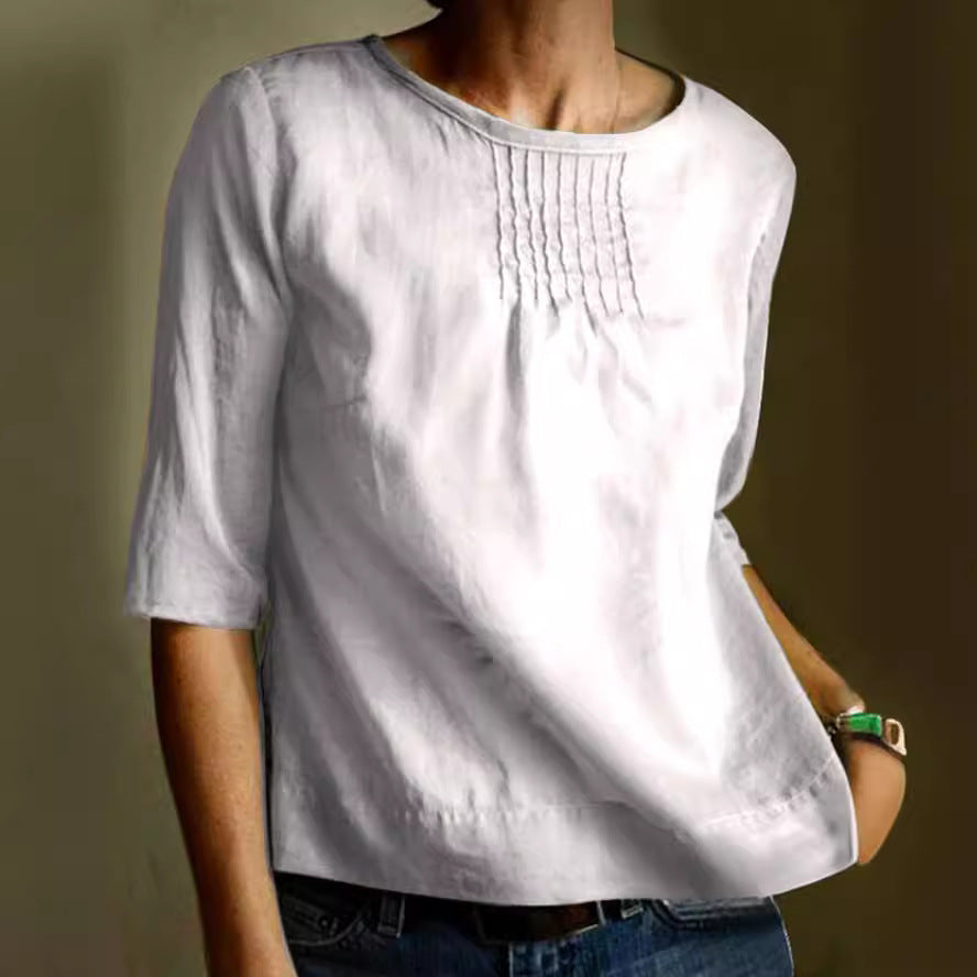 Relaxed Fit Women's Cotton Blouse with 3/4 Sleeves