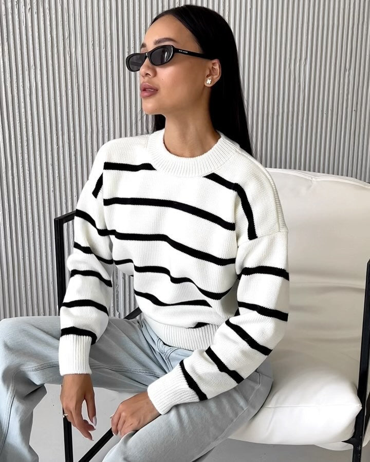 Comfy Striped Crew Neck Sweater