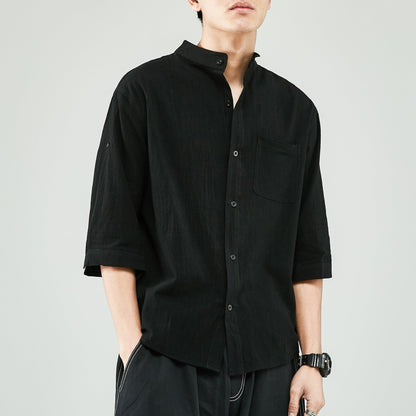 Casual Linen Men's Shirt with Mandarin Collar