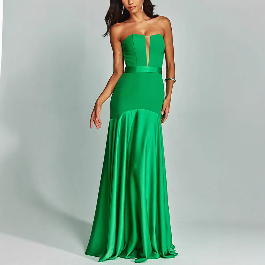 Elegant Strapless Satin Evening Gown - EasyApparels