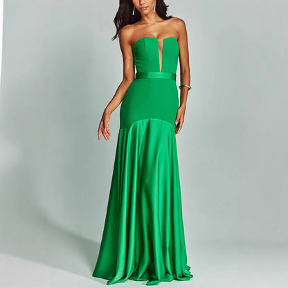Elegant Strapless Satin Evening Gown - EasyApparels