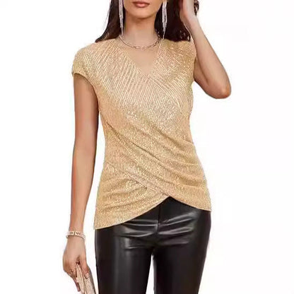Chic V-Neck Women's Blouse with Sequins - EasyApparels