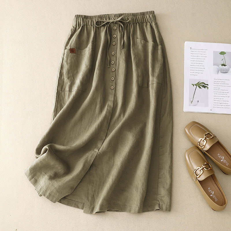 Floral Midi Skirt with Pockets and Lace Waist - EasyApparels