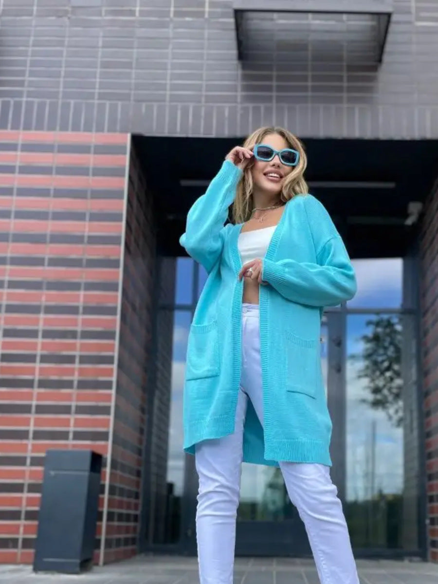 Cozy Open Front Long Cardigan with Pockets - EasyApparels