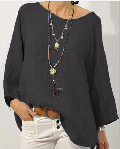 Relaxed Fit Cotton Women's Blouse with 3/4 Sleeves