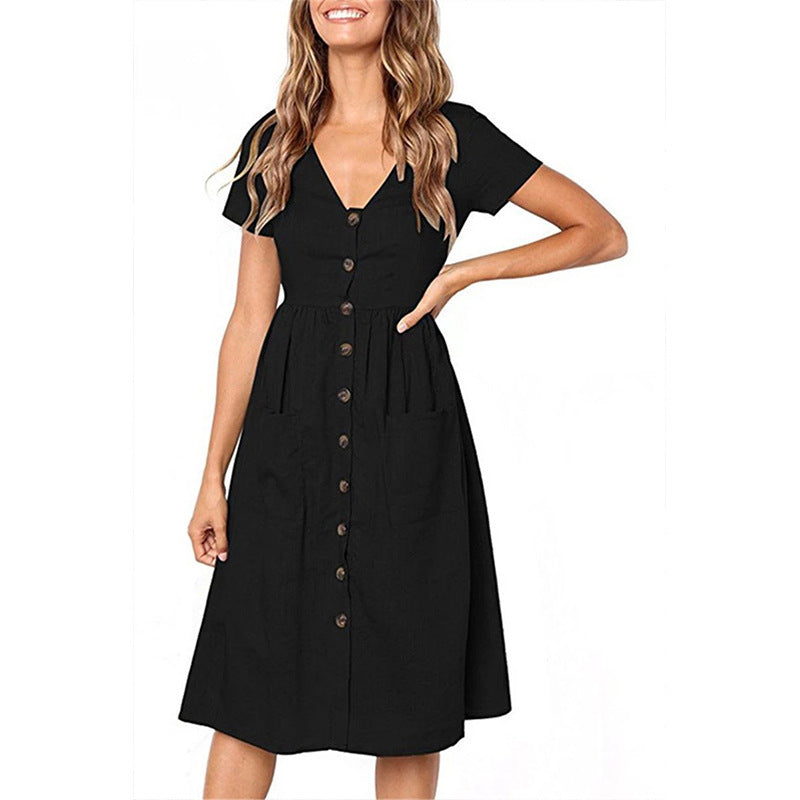 Casual Fit Women's Midi Dress with Short Sleeves