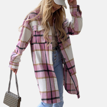 Relaxed Fit Plaid Button Down Women's Jacket