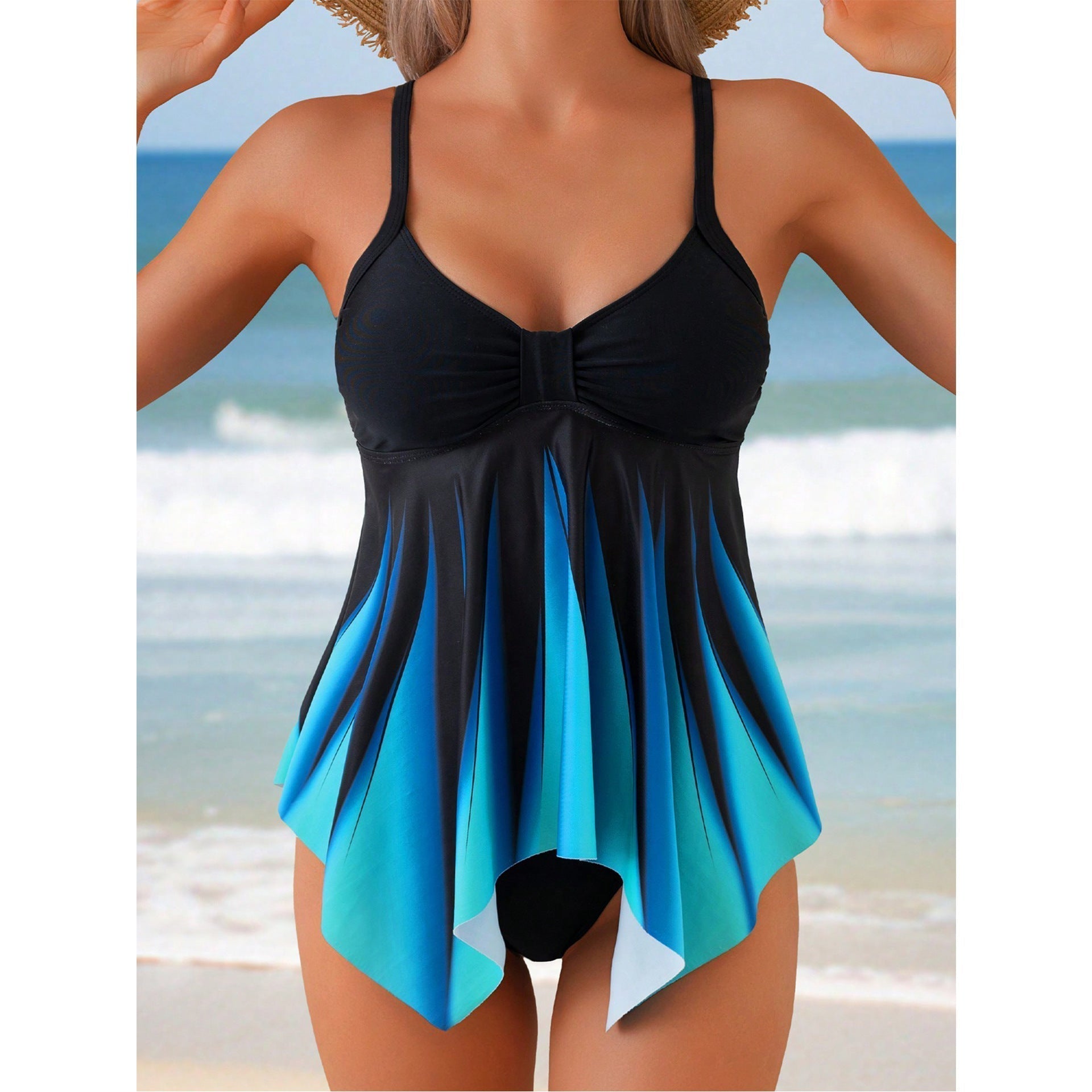 Women's V Neck Swimsuit Top with Ruffled Bust - EasyApparels