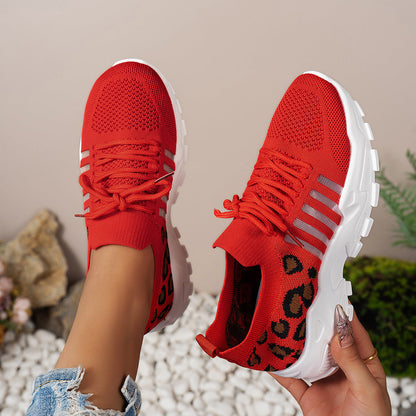 Women's Leopard Lace Up Running Shoes