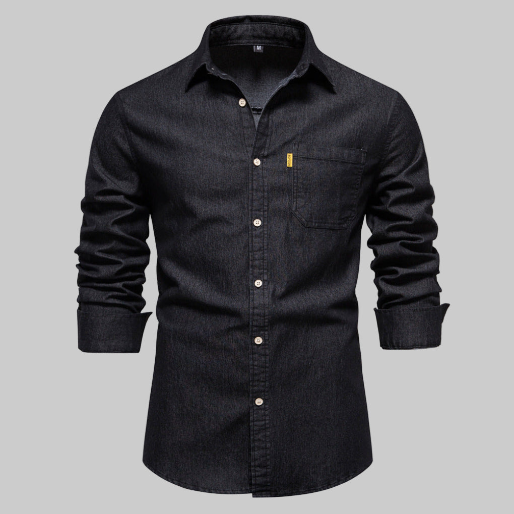 Classic Blue Denim Button Down Shirt - Vossary