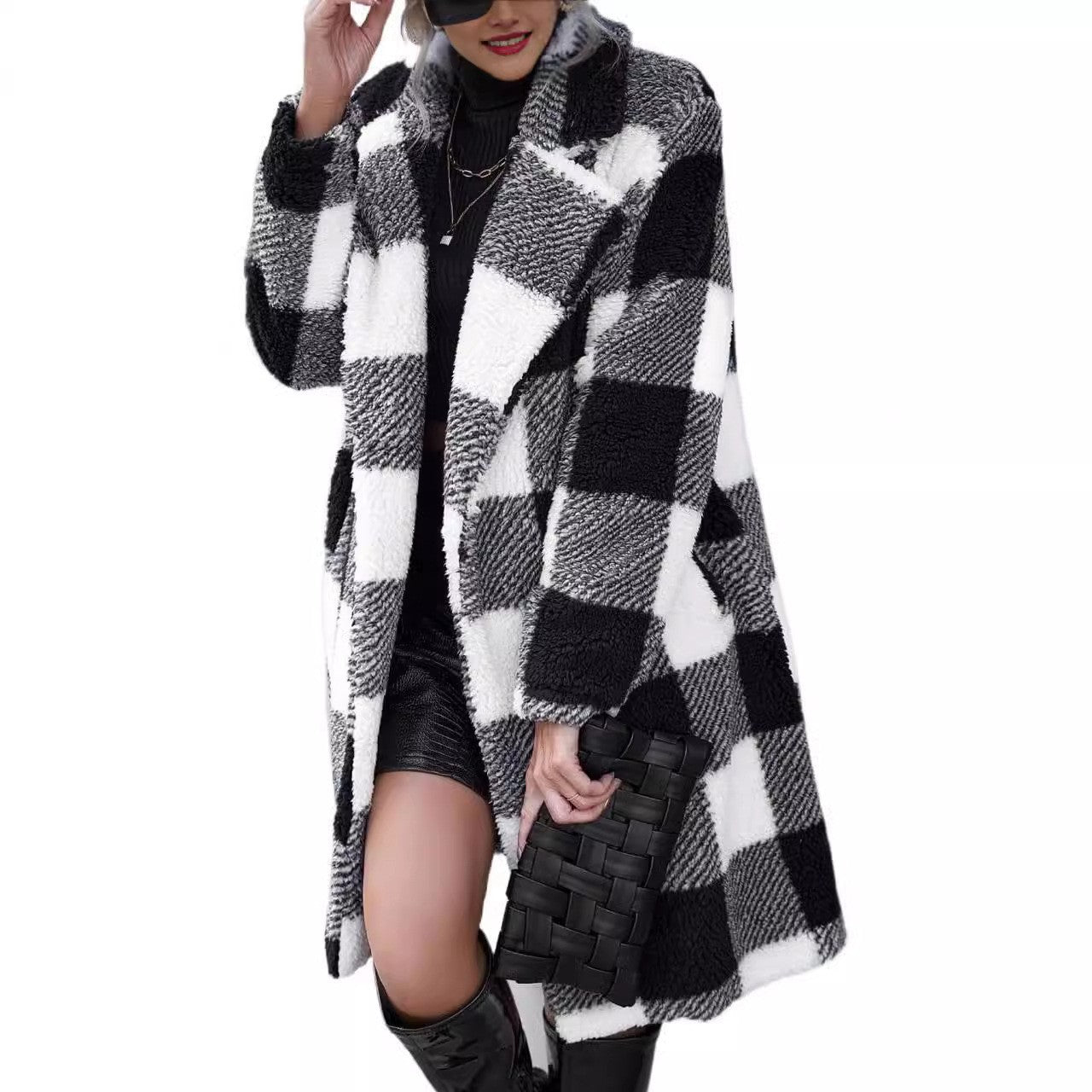Warm Plaid Sherpa Coat for Women - Oversized Fit - EasyApparels