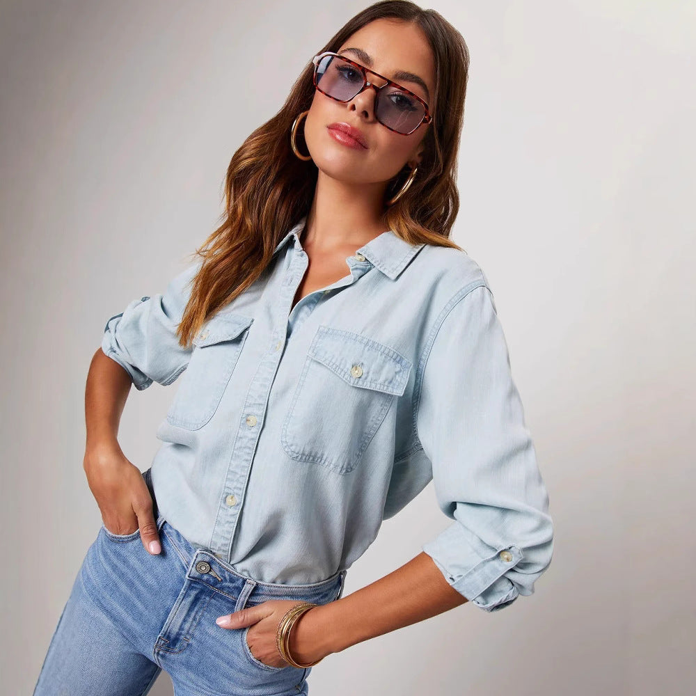 Ladies Loose Fit Long Sleeve Button Shirt