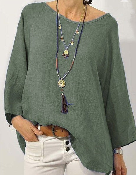 Relaxed Fit Cotton Women's Blouse with 3/4 Sleeves