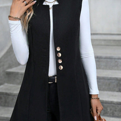 Fitted Women's Sleeveless Vest Button Front Coat