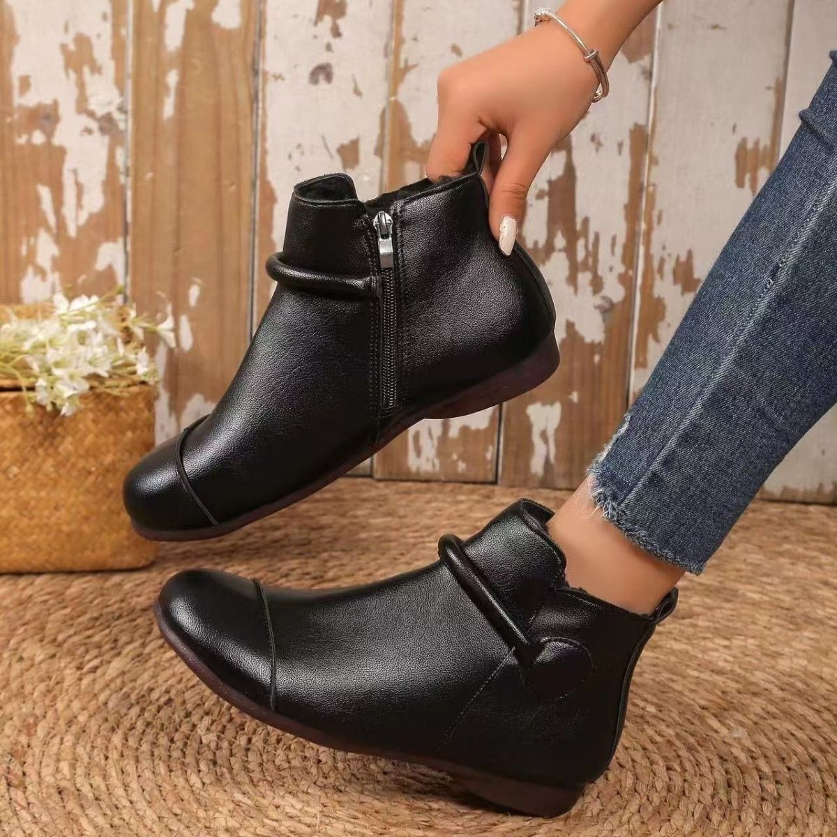 Comfy Low Heel Ankle Boots with Soft Leather Upper