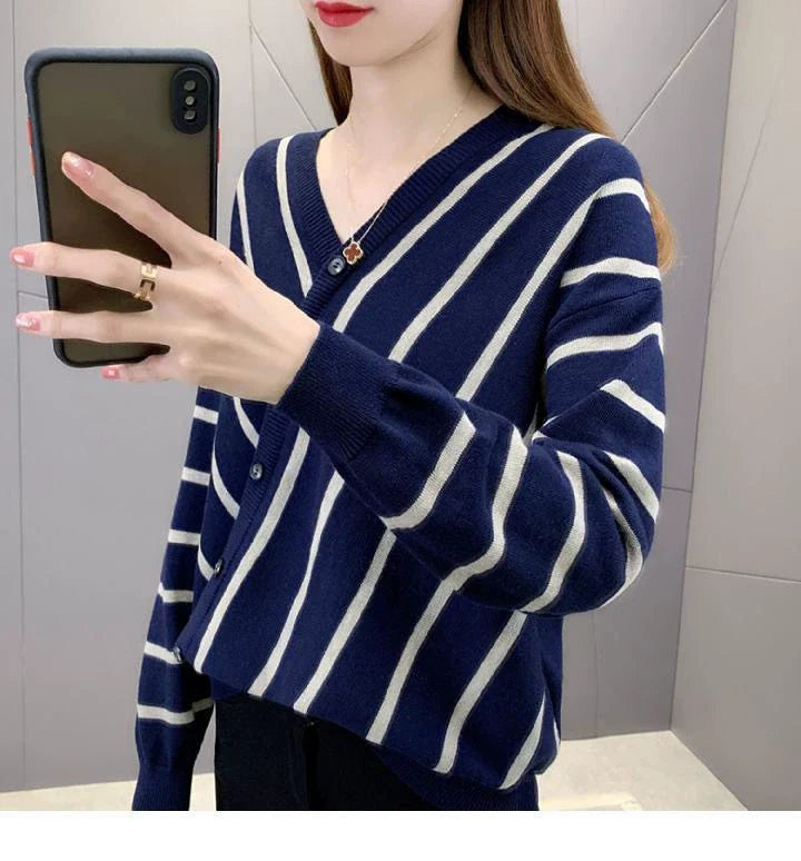 Ladies' Classic Stripe Open Cardigan Sweater