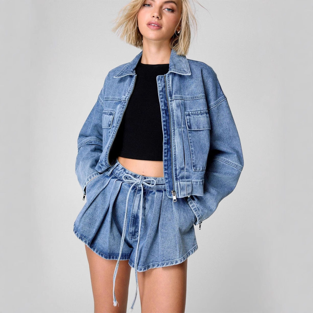 Relaxed Fit Women's Zip Denim Jacket with Pockets - EasyApparels