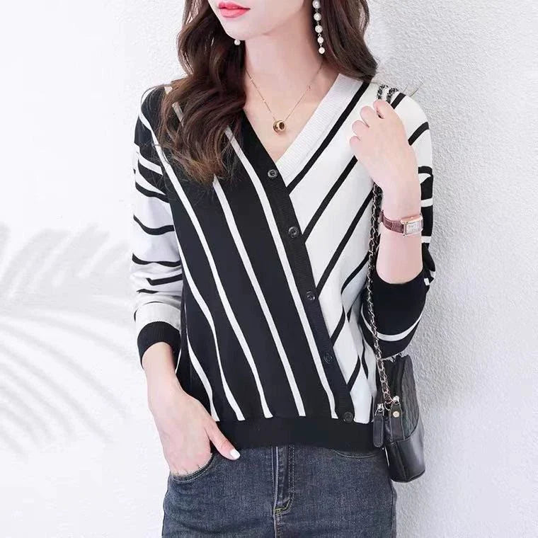 Ladies' Classic Stripe Open Cardigan Sweater