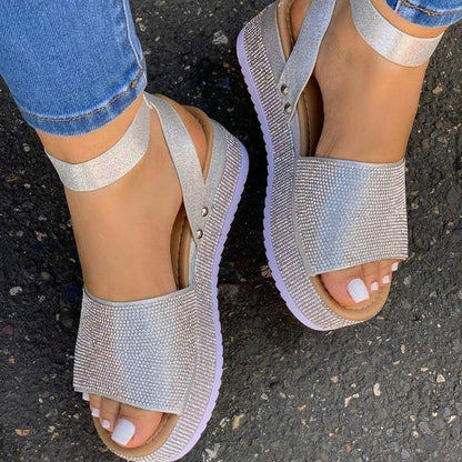 Glitter High Heel Sandals with Thick Sole