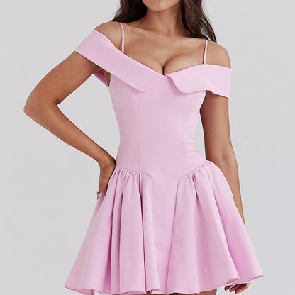 Women's Off The Shoulder A-Line Fitted Dress - EasyApparels