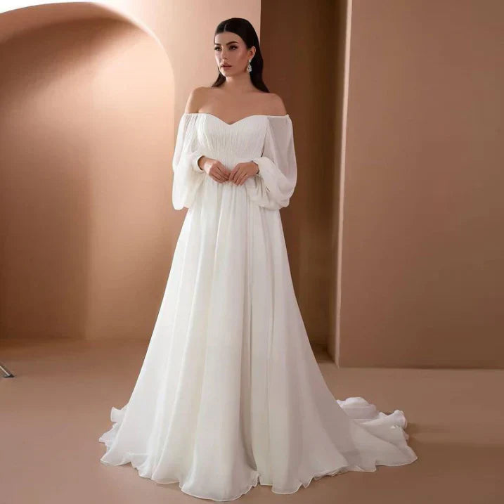 Elegant Ladies Cold Shoulder Bridal Gown - EasyApparels
