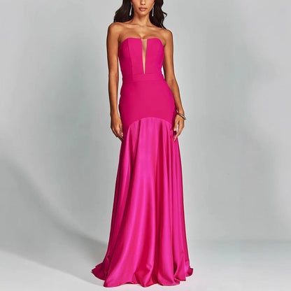 Elegant Strapless Satin Evening Gown