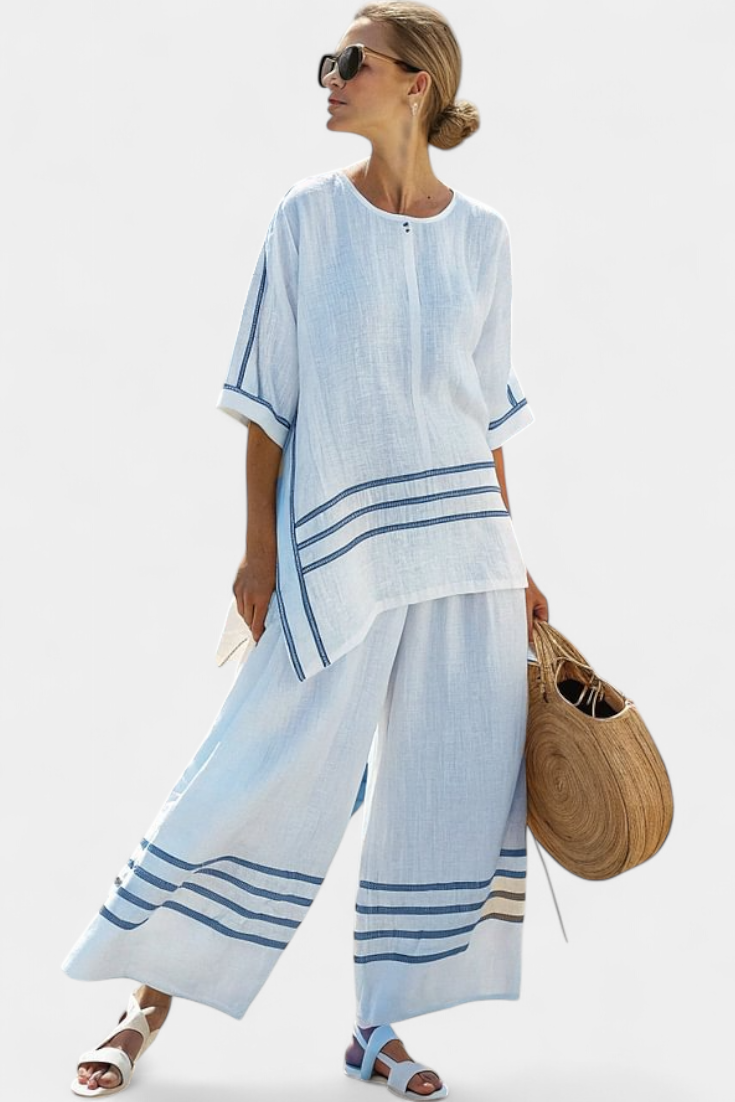 Trendy Striped Off-Center Top & Chic Pants