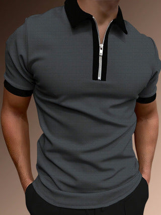 Slim Fit Mens Polo Shirt with Zip Neckline