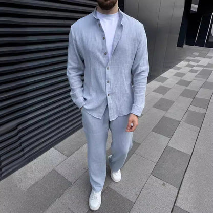 Casual Linen Shirt and Pants Set for Men