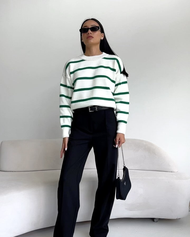 Comfy Striped Crew Neck Sweater
