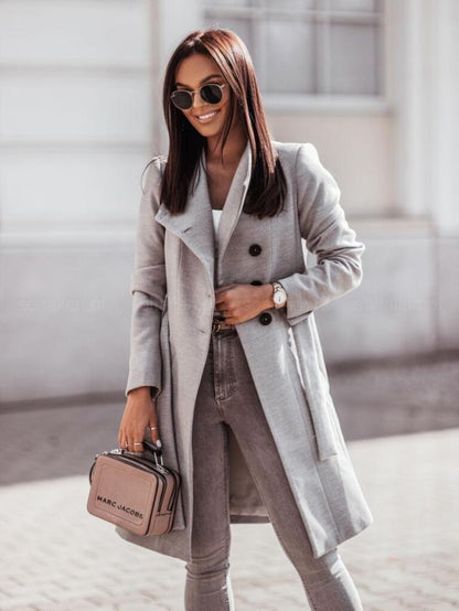 Classic Long Double Breasted Wool Trench Coat