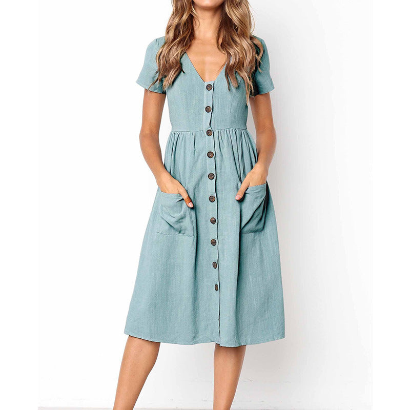 Casual Fit Women's Midi Dress with Short Sleeves