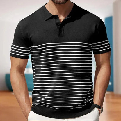 Comfortable Mens Short Sleeve Striped Polo Shirt - EasyApparels