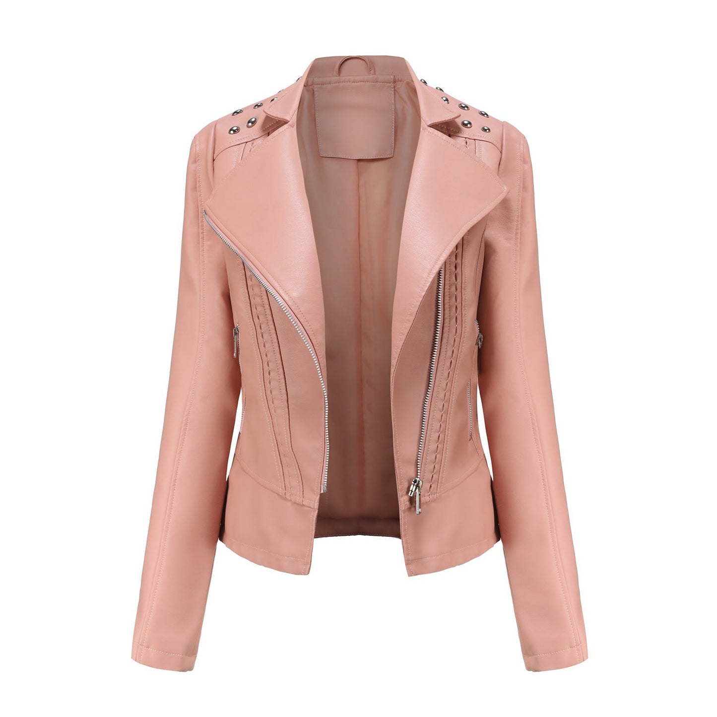Edgy Studded Women's Motorcycle Jacket Zip Up