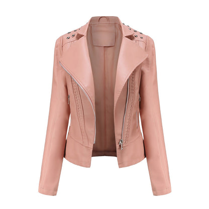 Edgy Studded Women's Motorcycle Jacket Zip Up