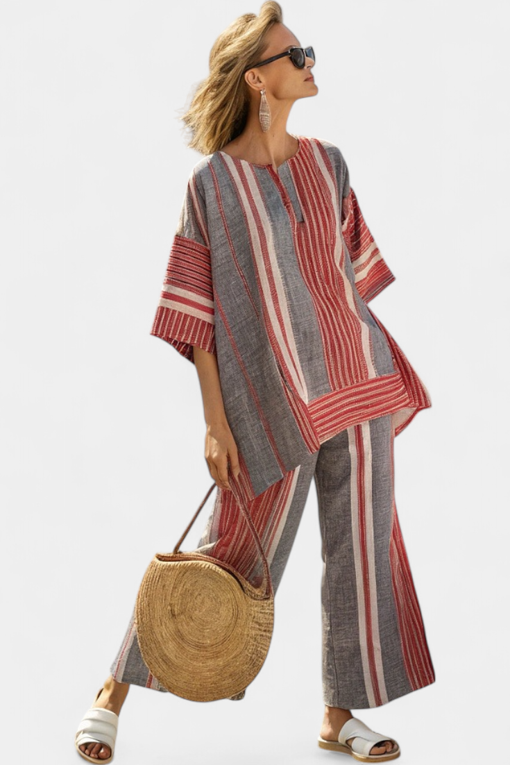 Beautiful Beige Linen Blouse and Flowy Pants