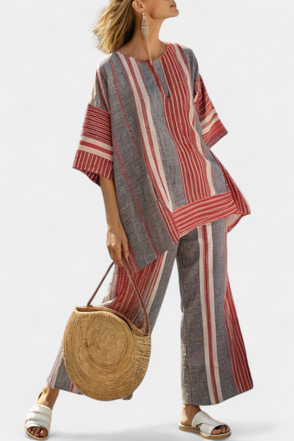 Beautiful Beige Linen Blouse and Flowy Pants - Vossary