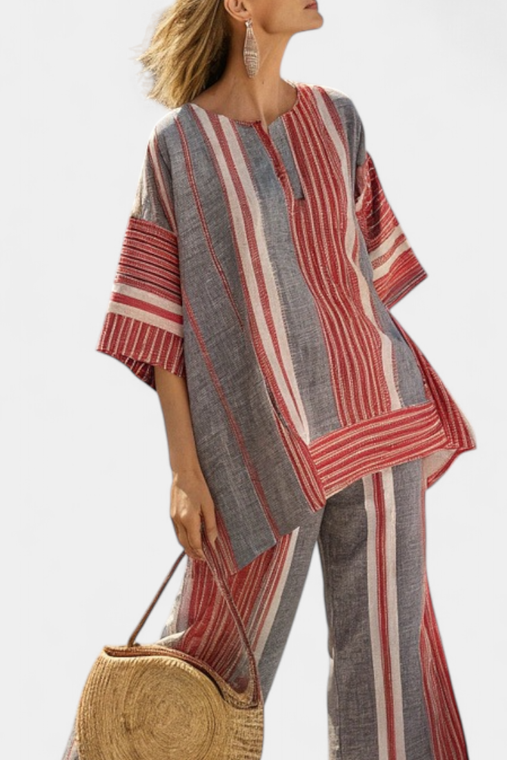 Beautiful Beige Linen Blouse and Flowy Pants